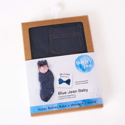 Blue Jean Baby" Cute Denim-Look Newborn Swaddle Blanket & Headband Set
