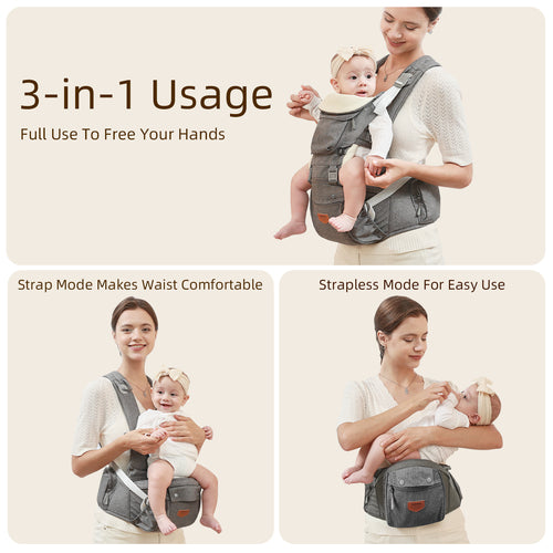 Ergonomic 3-in-1 Baby Carrier with Hipseat - Comfortable Multi-Position Infant Backpack Sling