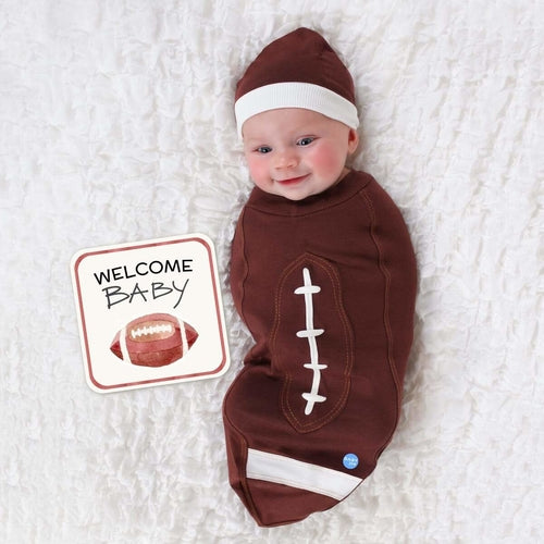 Football Baby" Cute Sports Theme Newborn Swaddle Blanket & Beanie Hat Set