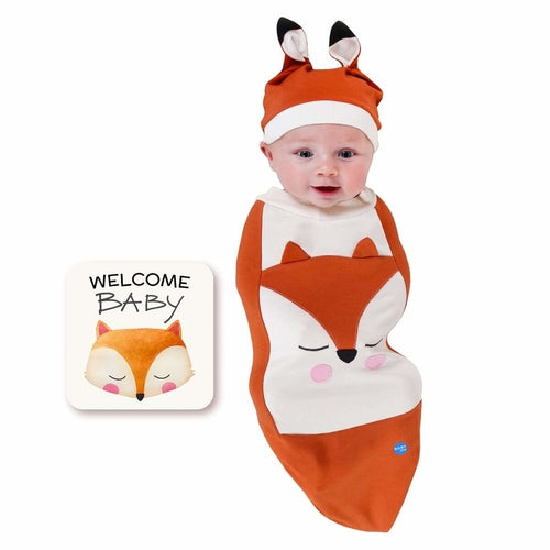 Cute Fox Newborn Swaddle Blanket & Hat Set - Soft Infant Sleep Sack Receiving Blanket