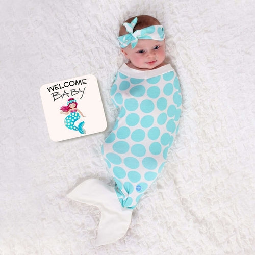 Mermaid Baby" Cute Mermaid Tail Newborn Swaddle Blanket & Headband Set